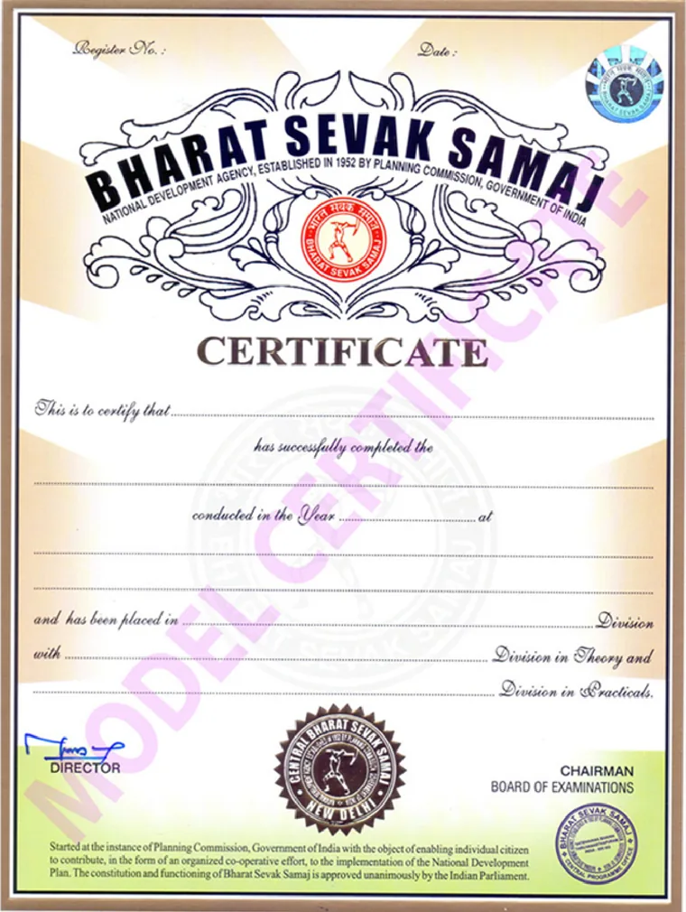 Sample Bharat Sevak Samaj certificate of completion